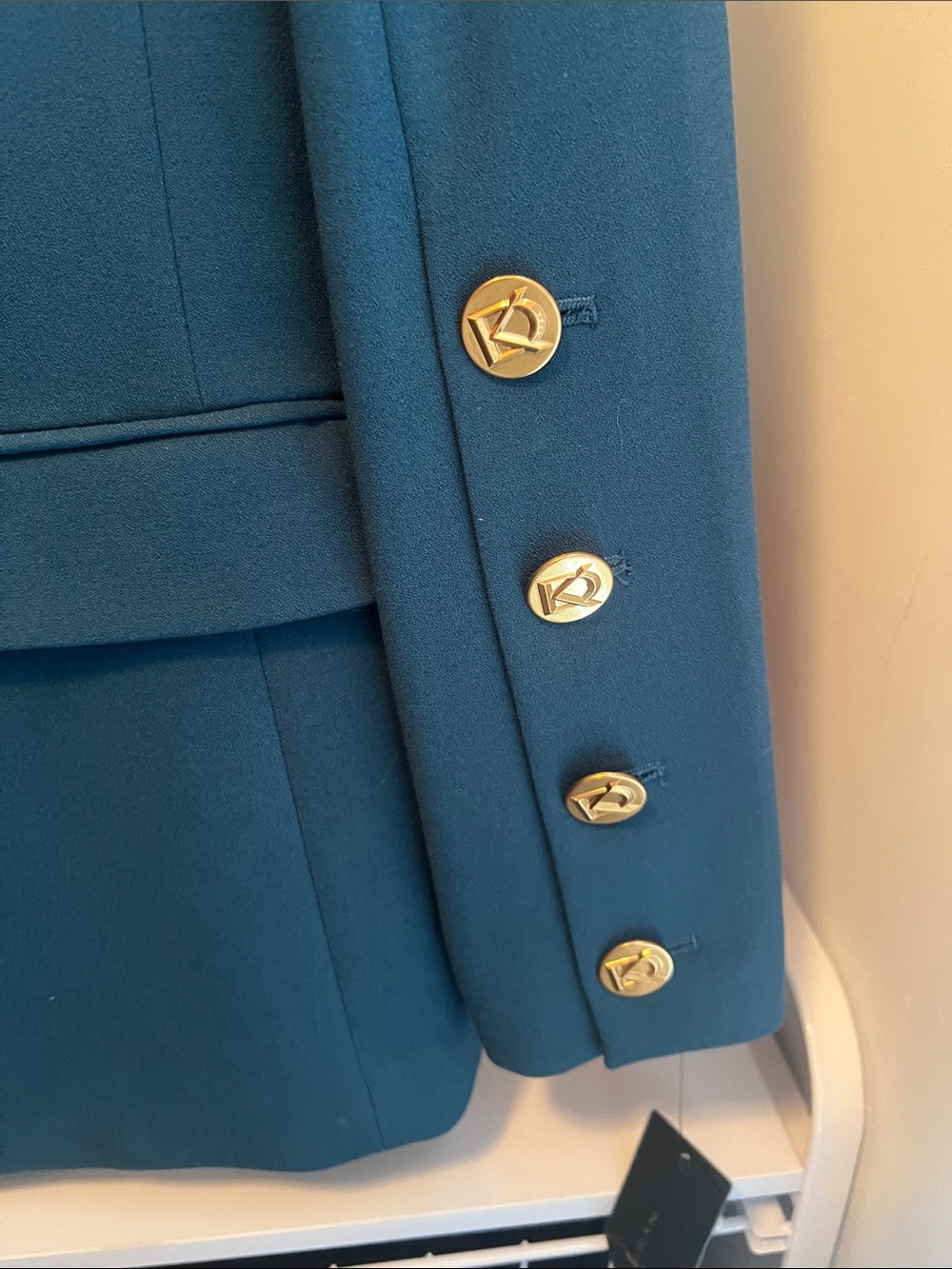 Donna Karan Teal Single-Button Blazer with Gold Buttons - Picture 4 of 5